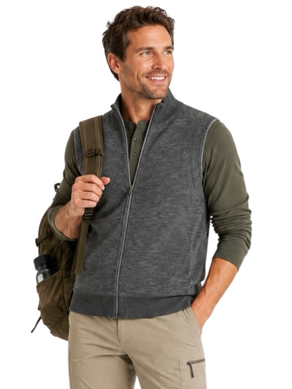 Tommy Bahama Reversible Full Zip Sweater Vest Gray Black Golf Travel Layering